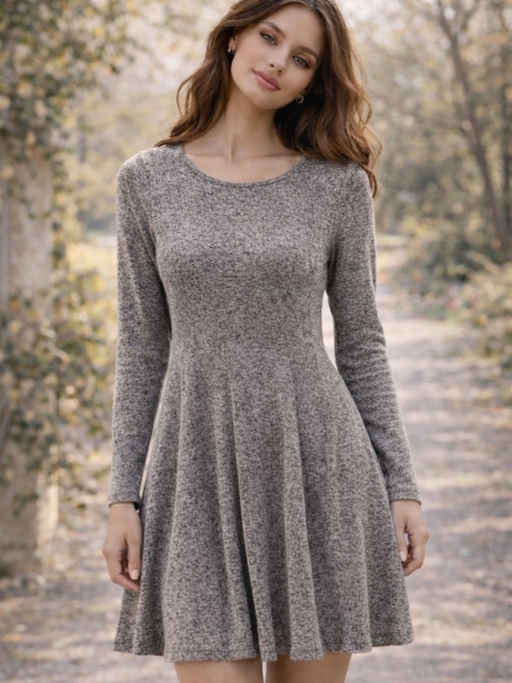 Dolan Long Sleeve Gray Melange Swing Dress, XS
